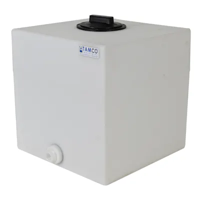 15 Gallon Natural LLDPE Square Utility Tamco® Tank with 8" Gasketed Lid & 3/4" FNPT Fitting & 2-1/2-Gallon Graduations - 16" L x 16" W x 17-1/2" Hgt.