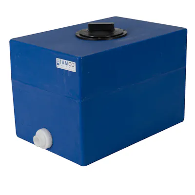 10 Gallon Blue LLDPE Rectangular Utility Tamco® Tank with 8" Gasketed Lid & 3/4" FNPT Fitting & 2-Gallon Graduations - 18-1/2" L x 12-1/2" W x 14" Hgt.