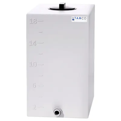 18 Gallon Natural LLDPE Rectangular Utility Tamco® Tank with 4" Lid & 3/4" FNPT Fitting & 2-Gallon Graduations - 18-1/2" L x 12-1/2" W x 22-1/2" Hgt.