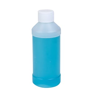 8 oz. Natural HDPE Modern Round Bottle with 28/410 White Ribbed Cap with F217 Liner