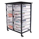 Clear Double Row Luxor Mobile Bin Storage Unit with 16 Small Bins