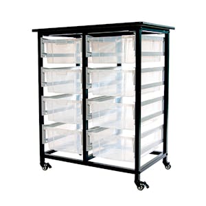 Clear Double Row Luxor Mobile Bin Storage Unit with 8 Large Bins