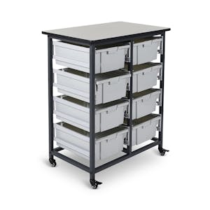 Gray Double Row Luxor Mobile Bin Storage Unit with 8 Large Bins