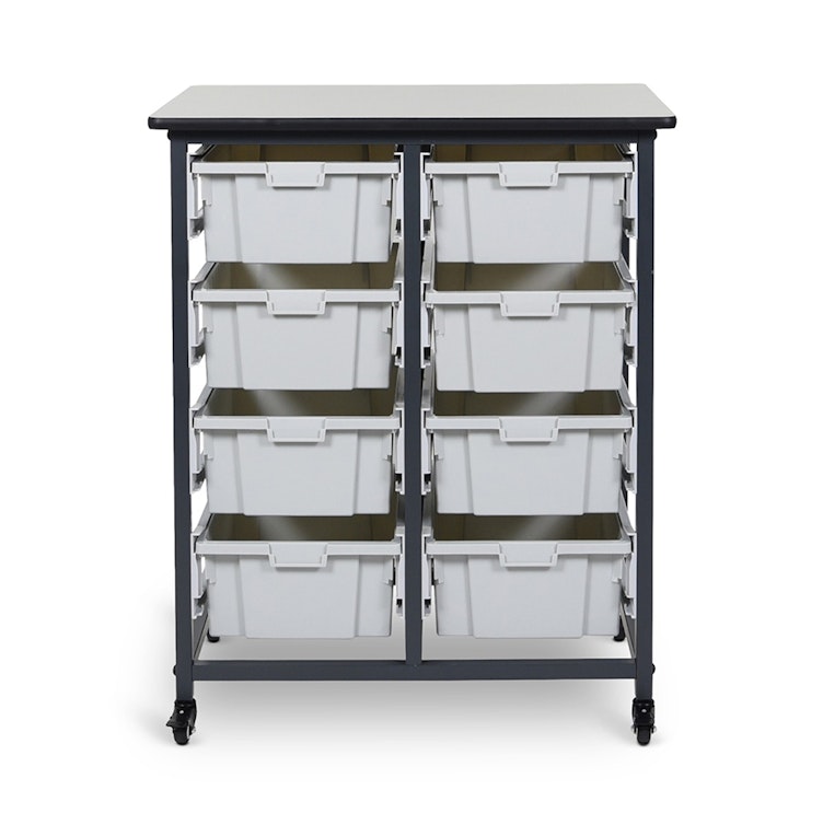Gray Double Row Luxor Mobile Bin Storage Unit with 8 Large Bins