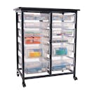 Clear Combo Luxor Mobile Bin Storage Unit with 8 Small & 4 Large Bins