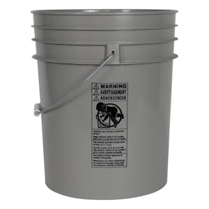 5 Gallon Gray HDPE Premium Round Bucket with Wire Bail Handle & Plastic Hand Grip (Lid sold separately)