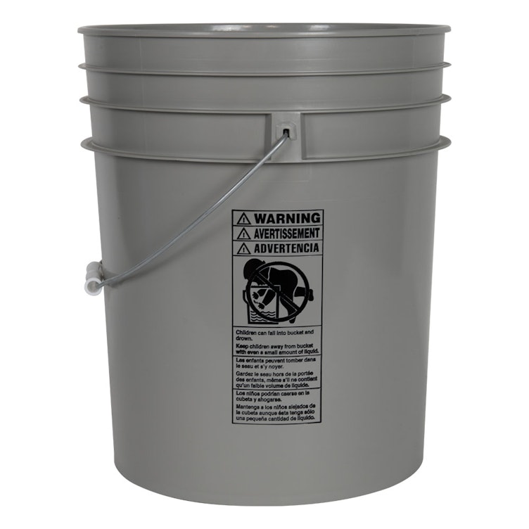 5 Gallon Gray HDPE Premium Round Bucket with Wire Bail Handle & Plastic Hand Grip (Lid sold separately)