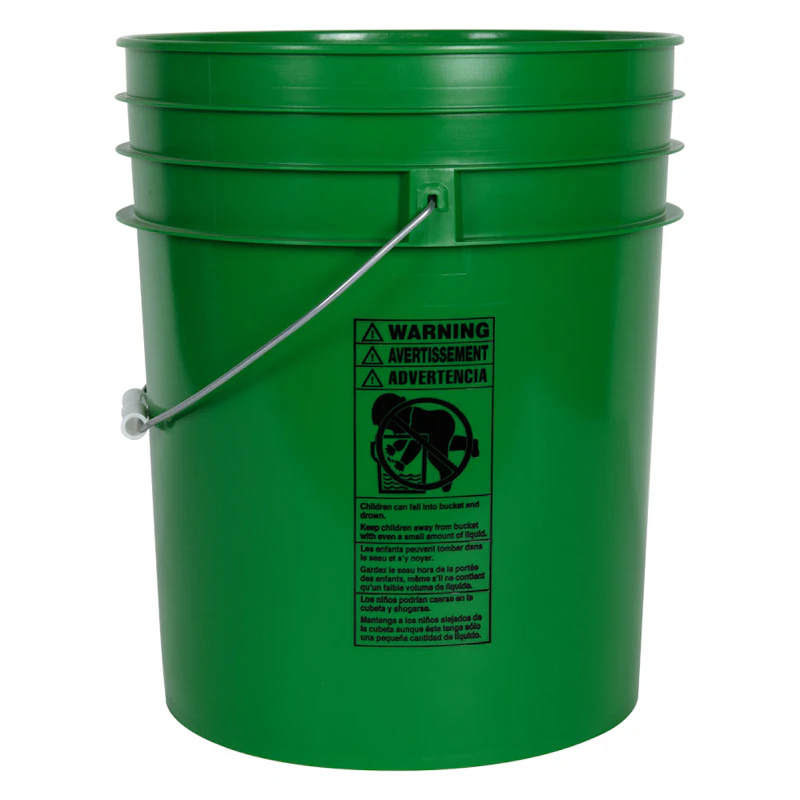 5 Gallon Green HDPE Premium Round Bucket with Wire Bail Handle & Plastic Hand Grip (Lid sold separately)