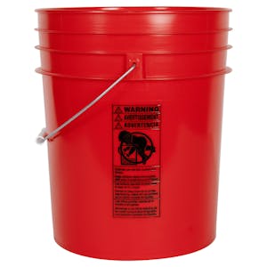 5 Gallon Red HDPE Premium Round Bucket with Wire Bail Handle & Plastic Hand Grip (Lid sold separately)