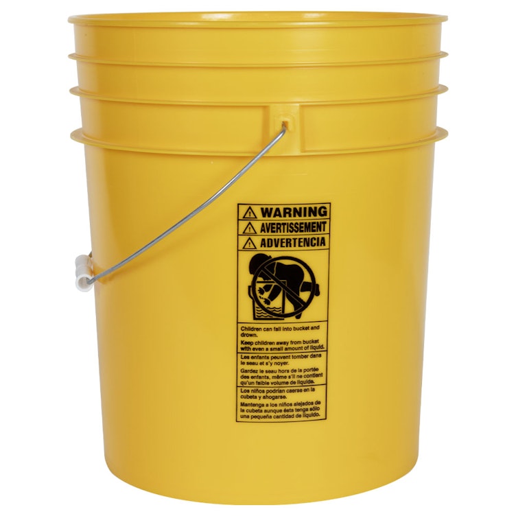 5 Gallon Yellow HDPE Premium Round Bucket with Wire Bail Handle & Plastic Hand Grip (Lid sold separately)
