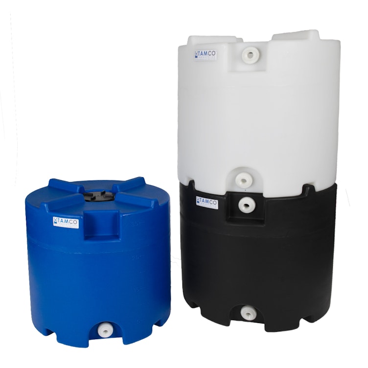 100 Gallon Blue Tamco® Stackable Storage Tank with Fill & Empty Ports - 36" Dia. x 26-3/4" Hgt.