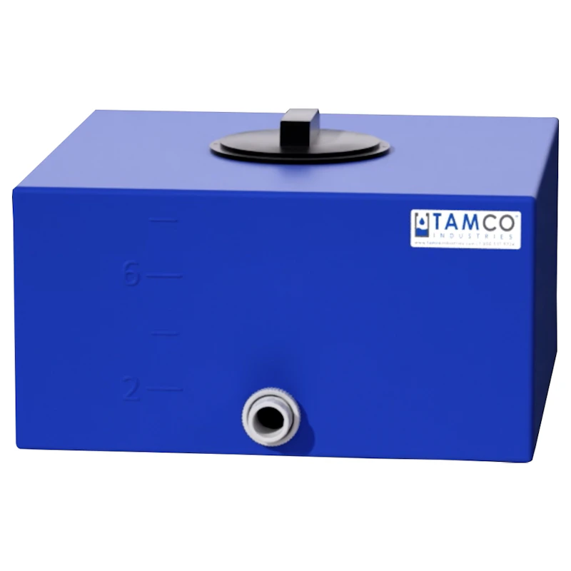 8 Gallon Blue LLDPE Square Utility Tamco® Tank with 8" Gasketed Lid & 3/4" FNPT Fitting & 2-Gallon Graduations - 16-1/2" L x 16-1/2" W x 8-1/2" Hgt.