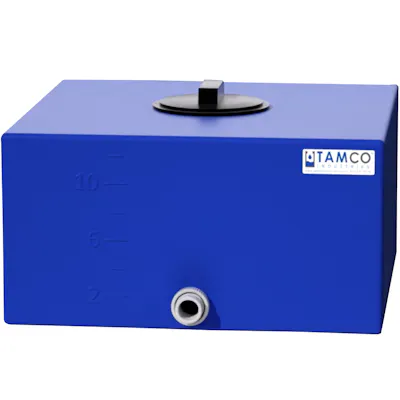 12 Gallon Blue LLDPE Square Utility Tamco® Tank with 4" Lid & 3/4" FNPT Fitting & 2-Gallon Graduations - 18-1/2" L x 18-1/2" W x 9-1/2" Hgt.