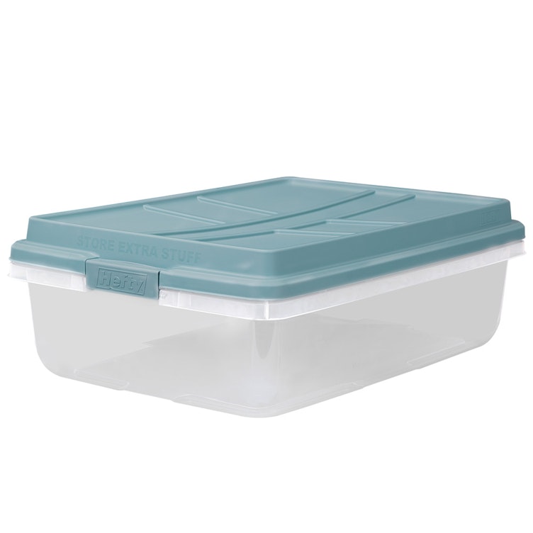 40 Quart Hefty® Hi-Rise™ Clear Storage Bin with Blue Lid - 24.04 L x 16.81  W x 7.8 Hgt.