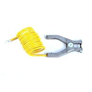 10' Coiled Yellow Insulated Antistatic Grounding Wire with Hand Clamp & 1/4" Terminal