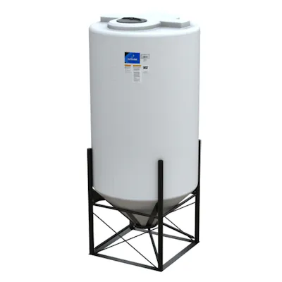 750 Gallon White HDPE 45° Cone Bottom Tank with Flat Top & 12" Lid - 52" Dia. x 105" Hgt. (Stand Sold Separately)