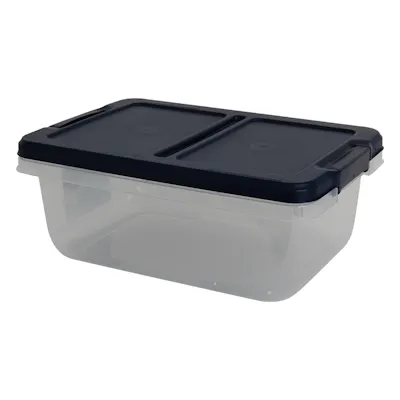 15 Quart Home Logic Translucent Storage Bin with Dark Blue Lid - 16.79" L x 12" W x 6.6" Hgt.