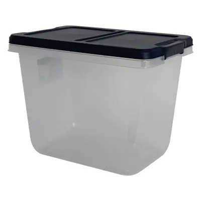 29 Quart Home Logic Translucent Storage Bin with Dark Blue Lid - 16.79" L x 12" W x 13.05" Hgt.