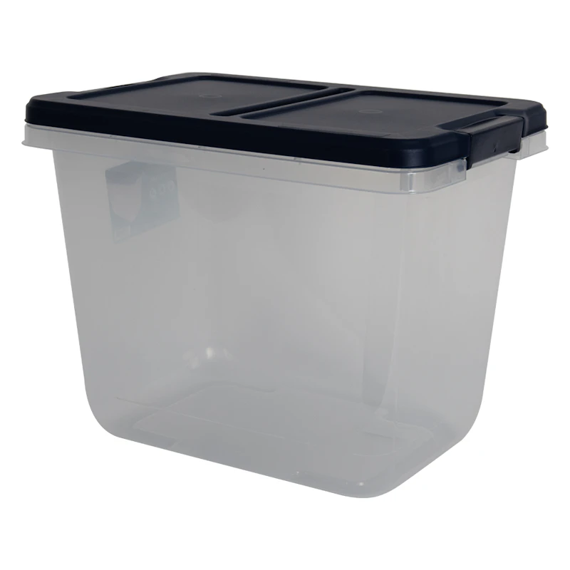 29 Quart Home Logic Translucent Storage Bin with Dark Blue Lid - 16.79" L x 12" W x 13.05" Hgt.