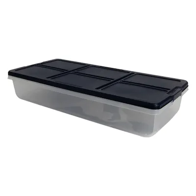 52 Quart Home Logic Translucent Storage Bin with Dark Blue Lid - 36.0" L x 16.80" W x 6.6" Hgt.