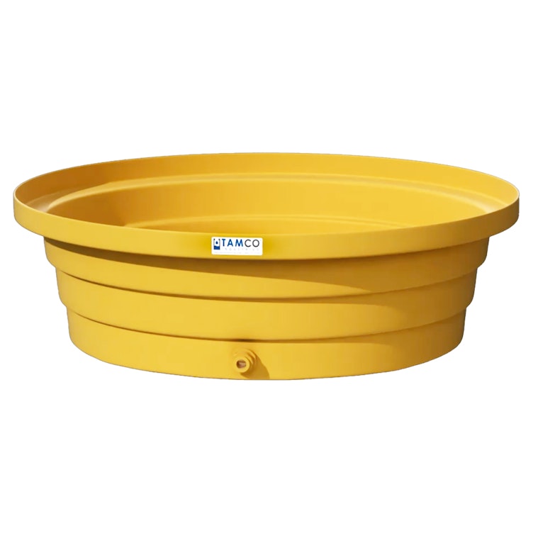 Yellow LLDPE Tamco® 1 Drum Drip Tray with 3/4" Drain - 40-3/16" Dia. x 12" Hgt.
