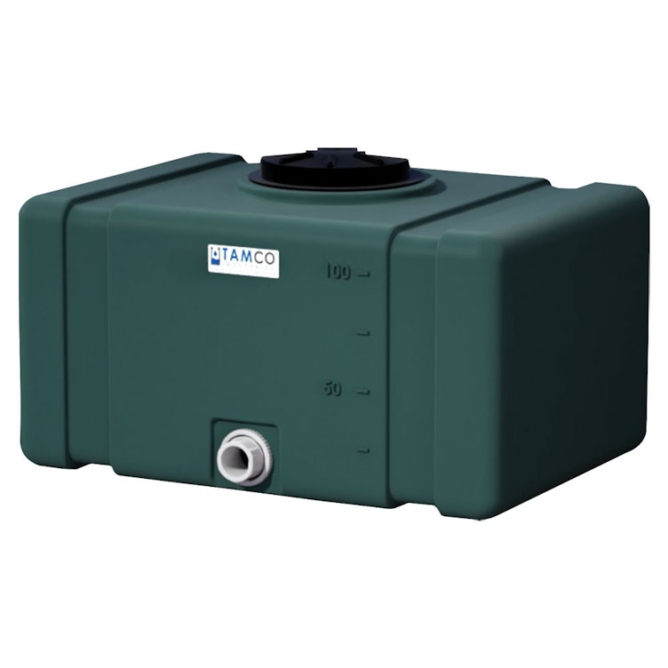 100 Gallon Forest Green Tamco® Bulk Utility Tank with 12-1/2" Plain Lid & 2" FNPT Bulkhead Fitting - 42-1/2" L x 30-1/2" W x 26-1/4" Hgt.