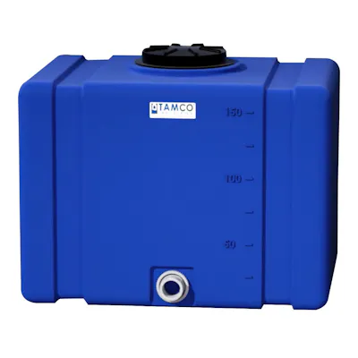 150 Gallon Blue Tamco® Bulk Utility Tank with 12-1/2" Lid & 2" FNPT Bulkhead Fitting - 42-1/2" L x 30-1/2" W x 35-1/4" Hgt.