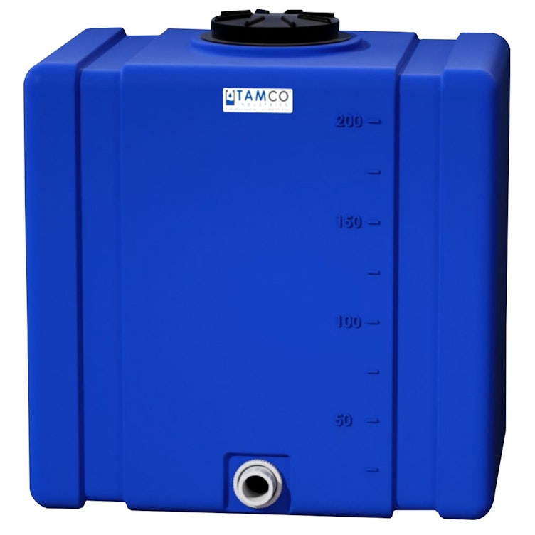200 Gallon Blue Tamco® Bulk Utility Tank with 12-1/2" Plain Lid & 2" FNPT Bulkhead Fitting - 42-1/2" L x 30-1/2" W x 45-1/4" Hgt.