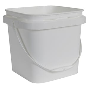 2 Gallon White Polypropylene Square Buckets with Plastic Handle (Lid sold separately)