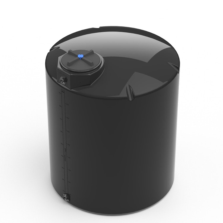 1000 Gallon Black MDLPE ProChem® Potable Water Tank (1.0 Specific Gravity) with Top & Bottom Port & 16" Lid - 64" Dia. x 82" Hgt.