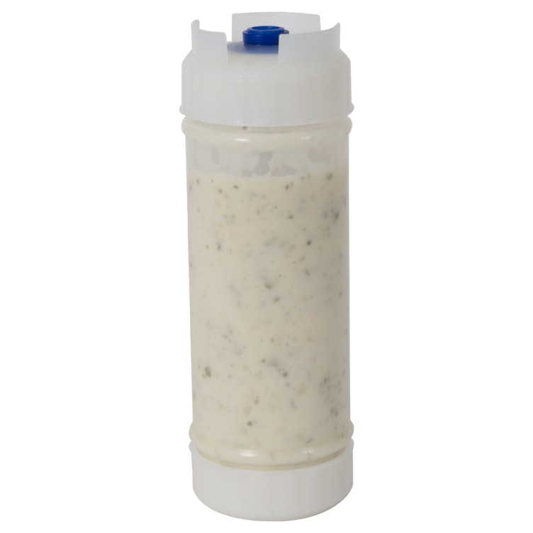 24 oz. Natural Polyethylene EZ-KLEEN® Round Sauce Bottle with Blue High Viscosity Valve