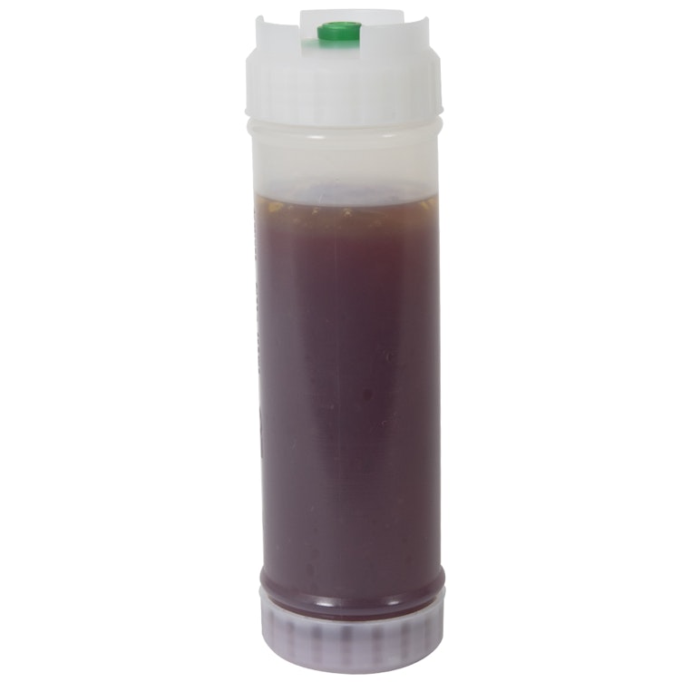 20 oz. Natural Polyethylene EZ-KLEEN® Round Sauce Bottle with Green Low Viscosity Valve