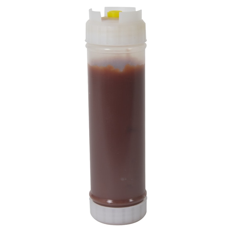 20 oz. Natural Polyethylene EZ-KLEEN® Round Sauce Bottle with Yellow Medium Viscosity Valve