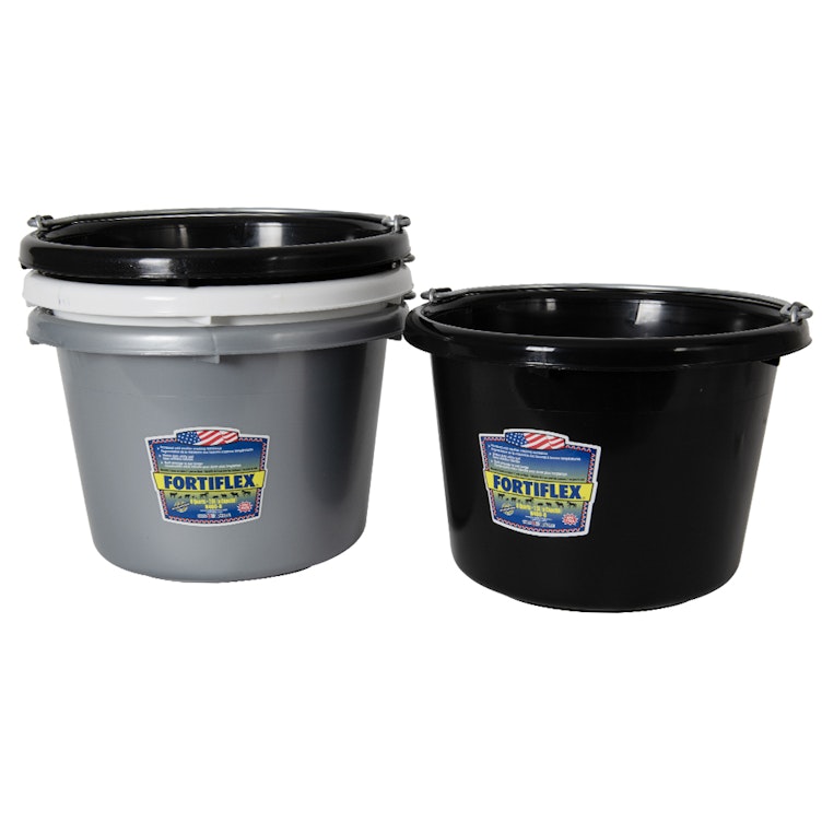 8 Quart Neutral Molded Rubber-Polyethylene Pails - Pack of 4 (Black, Pearl Black, White & Silver)