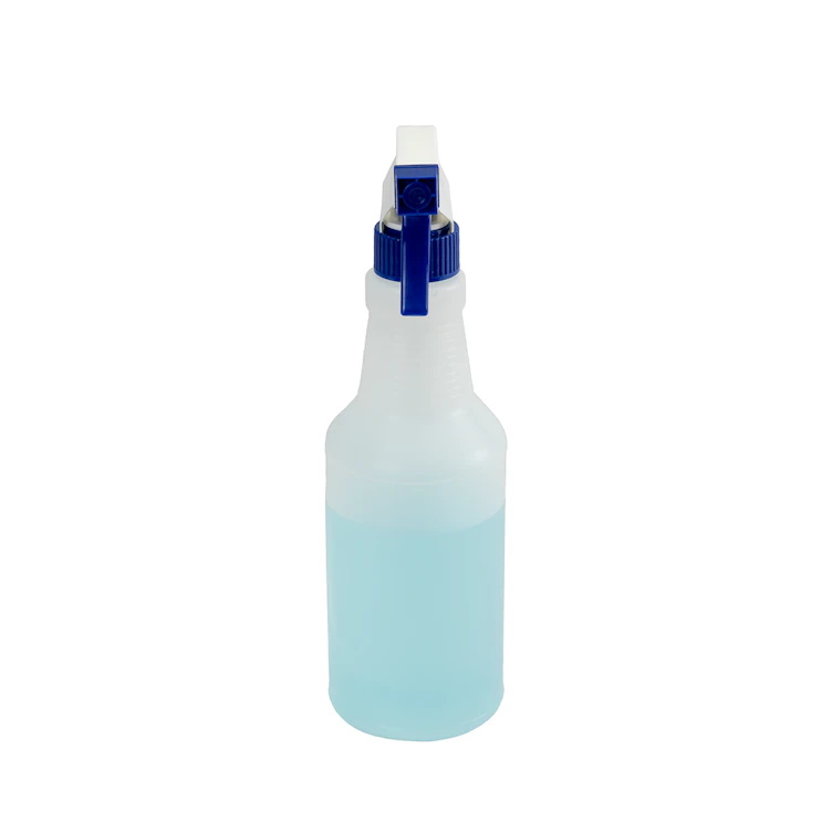 16 oz. Natural HDPE Spray Bottle with 28/400 Color-Coded Food-Grade Blue & White Polypropylene Sprayer