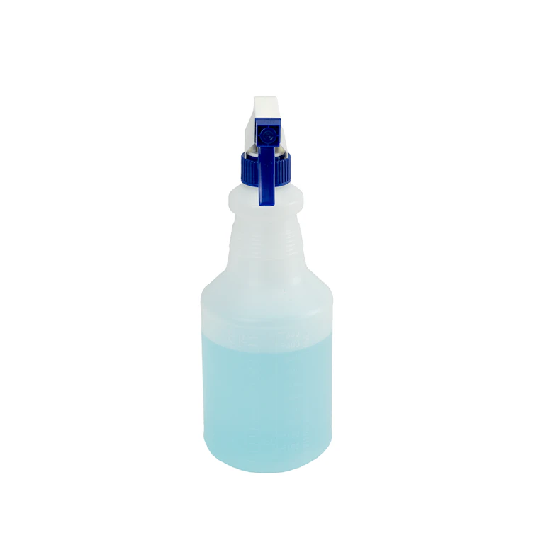 24 oz. Natural HDPE Spray Bottle with 28/400 Color-Coded Food-Grade Blue & White Polypropylene Sprayer