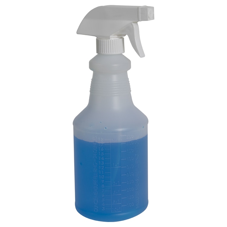 24 oz. Natural HDPE Spray Bottle with 28/400 Color-Coded Food-Grade White Polypropylene Sprayer