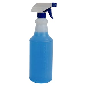 32 oz. Natural HDPE Spray Bottle with 28/400 Color-Coded Food-Grade Blue & White Polypropylene Sprayer