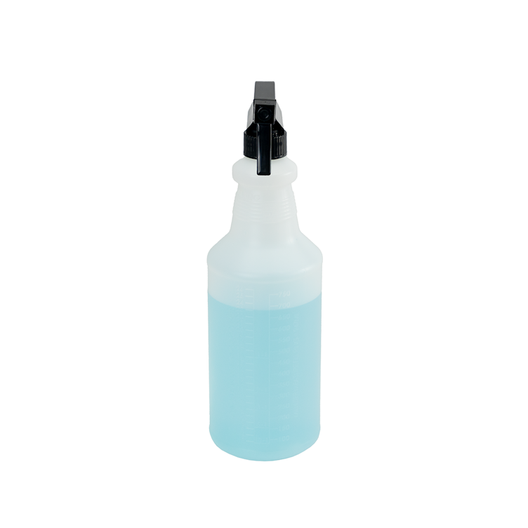 32 oz. Natural HDPE Spray Bottle with 28/400 Color-Coded Food-Grade Black Polypropylene Sprayer