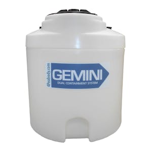 Gemini® 20 Gallon Tan XLPE Dual Containment Tank (1.9 Specific Gravity) with Domed Top & 8" Twist Lid - 22" Dia. x 26-3/4" Hgt.
