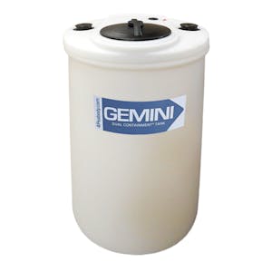 Gemini® 40 Gallon Tan XLPE Dual Containment Tank (1.9 Specific Gravity) with Flat Top & 8" Twist Lid - 23-1/2" Dia. x 39-1/2" Hgt.