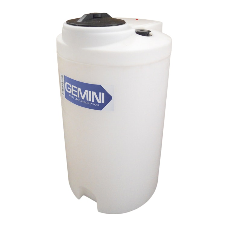 Gemini® 40 Gallon Tan XLPE Dual Containment Tank (1.9 Specific Gravity) with Domed Top & 8" Twist Lid - 22" Dia. x 42-1/2" Hgt.