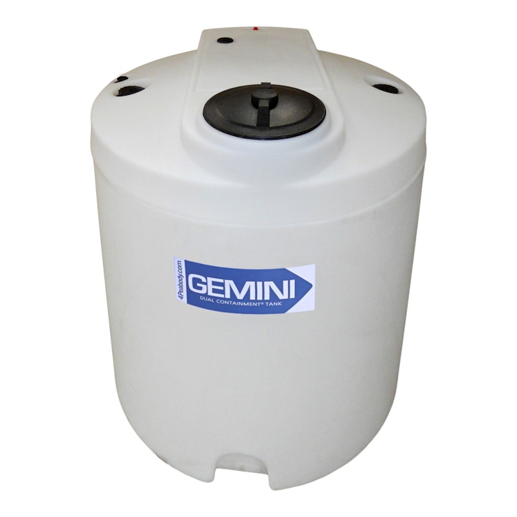 Gemini® 90 Gallon Tan XLPE Dual Containment Tank (1.9 Specific Gravity) with Domed Top & 8" Twist Lid - 34" Dia. x 41-1/4" Hgt.