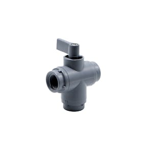1/4" OD Push-to-Connect Series 326 3-Way PVC Ball Valve with Buna-N Seals