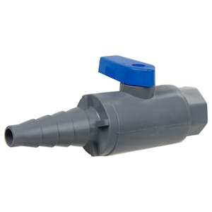 3/8" to 5/8" Tapered Barb x 1/4" MNPT Series 638 Straight PVC Ball Valve with Buna-N Seal