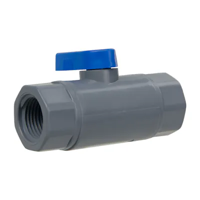 1/2" FNPT x 1/2" FNPT Gray PVC Series 638 Straight Two-Way Ball Valve with Buna-N Seal