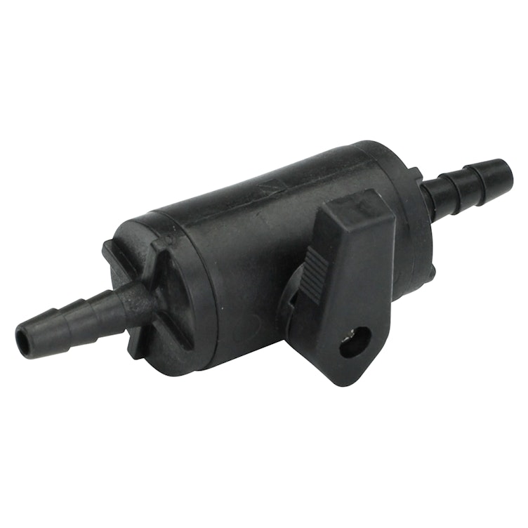 1/4" Hose Barb x 1/4" Hose Barb Black Polypropylene Series 638 Straight Two-Way Ball Valve with FKM Seal