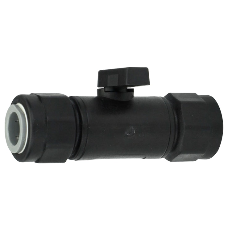 1/2" OD Tube John Guest x 1/2" OD Tube Comp. John Guest Series 638 Straight Polypropylene Ball Valve with FKM Seal
