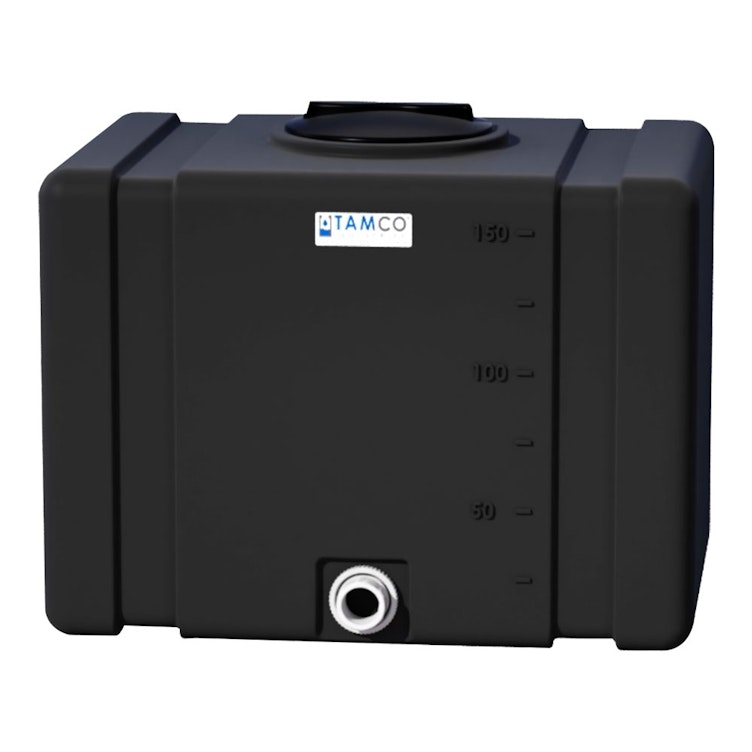 150 Gallon Black Tamco® Bulk Utility Tank with 12" Gasketed Lid & 2" FNPT Bulkhead Fitting - 42-1/2" L x 30-1/2" W x 35-1/4" Hgt.