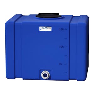 150 Gallon Blue Tamco® Bulk Utility Tank with 12" Gasketed Lid & 2" FNPT Bulkhead Fitting - 42-1/2" L x 30-1/2" W x 35-1/4" Hgt.